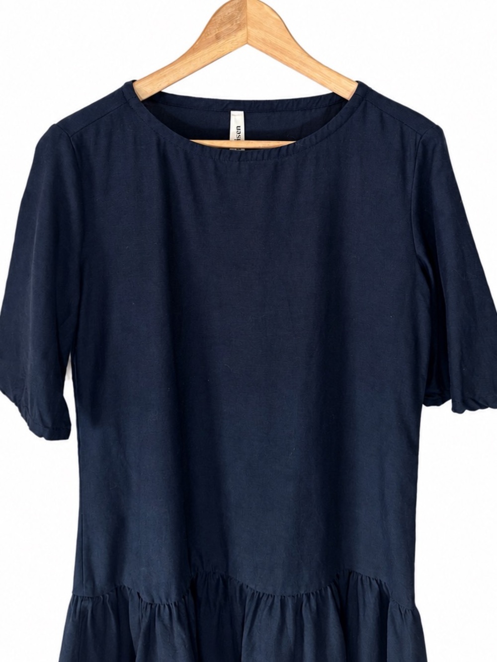 Emma Knudsen Lauren Dress Navy Linen Blend Ruffle Hem Oversized XXS (XS-Sm) - Picture 4 of 11